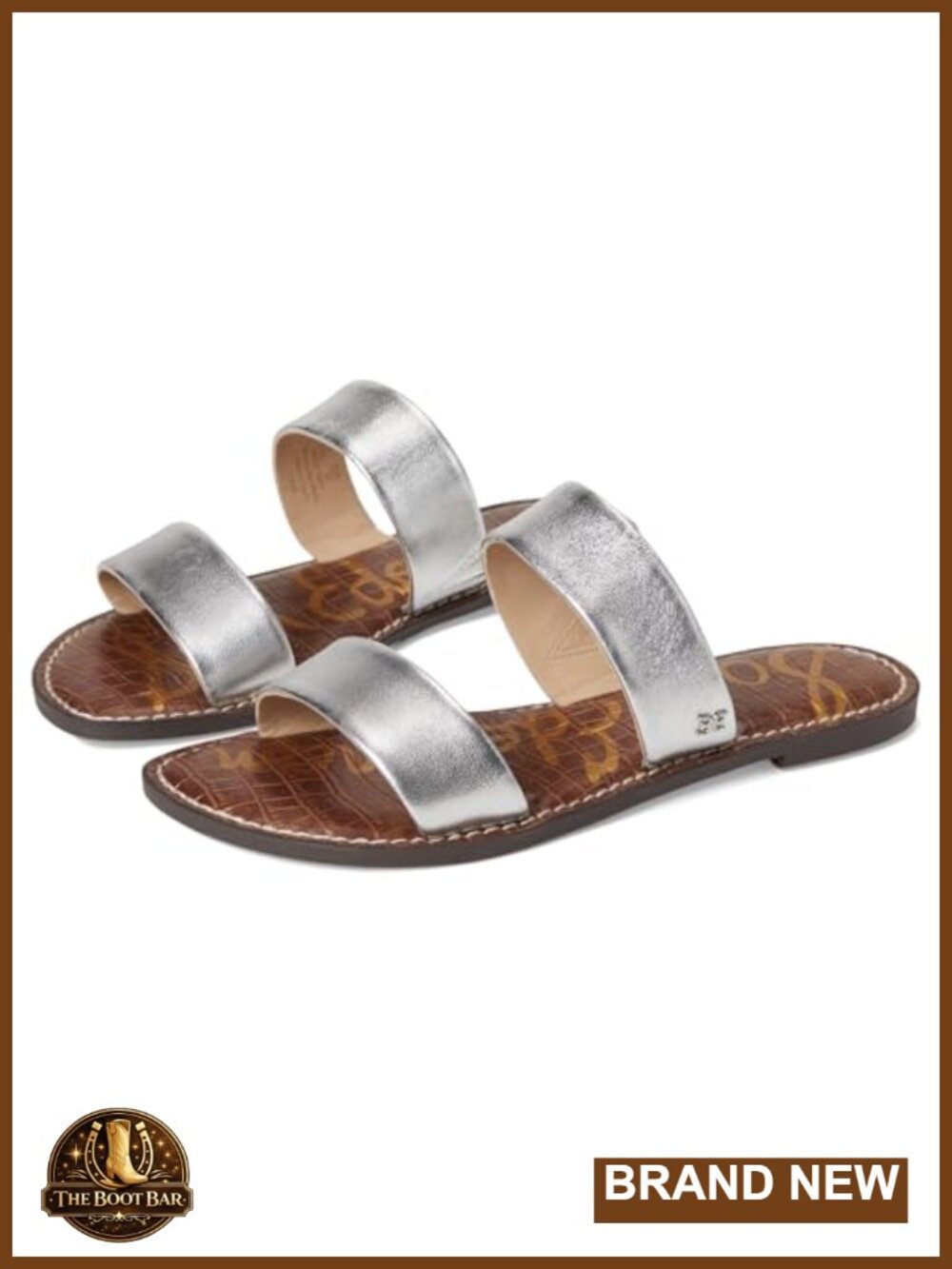 Women's Flat Leather Slide Sandals Slip-On Double Strap Casual Comfort